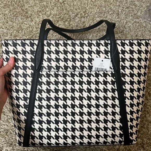 Kate Spade Large Cara Tote Shoulder Bag In Houndstooth Print - Picture 4 of 10